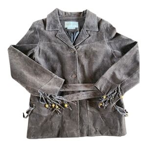 Retro Margaret Godfrey Brown Suede Jacket Fringed & Beaded, Sz 12